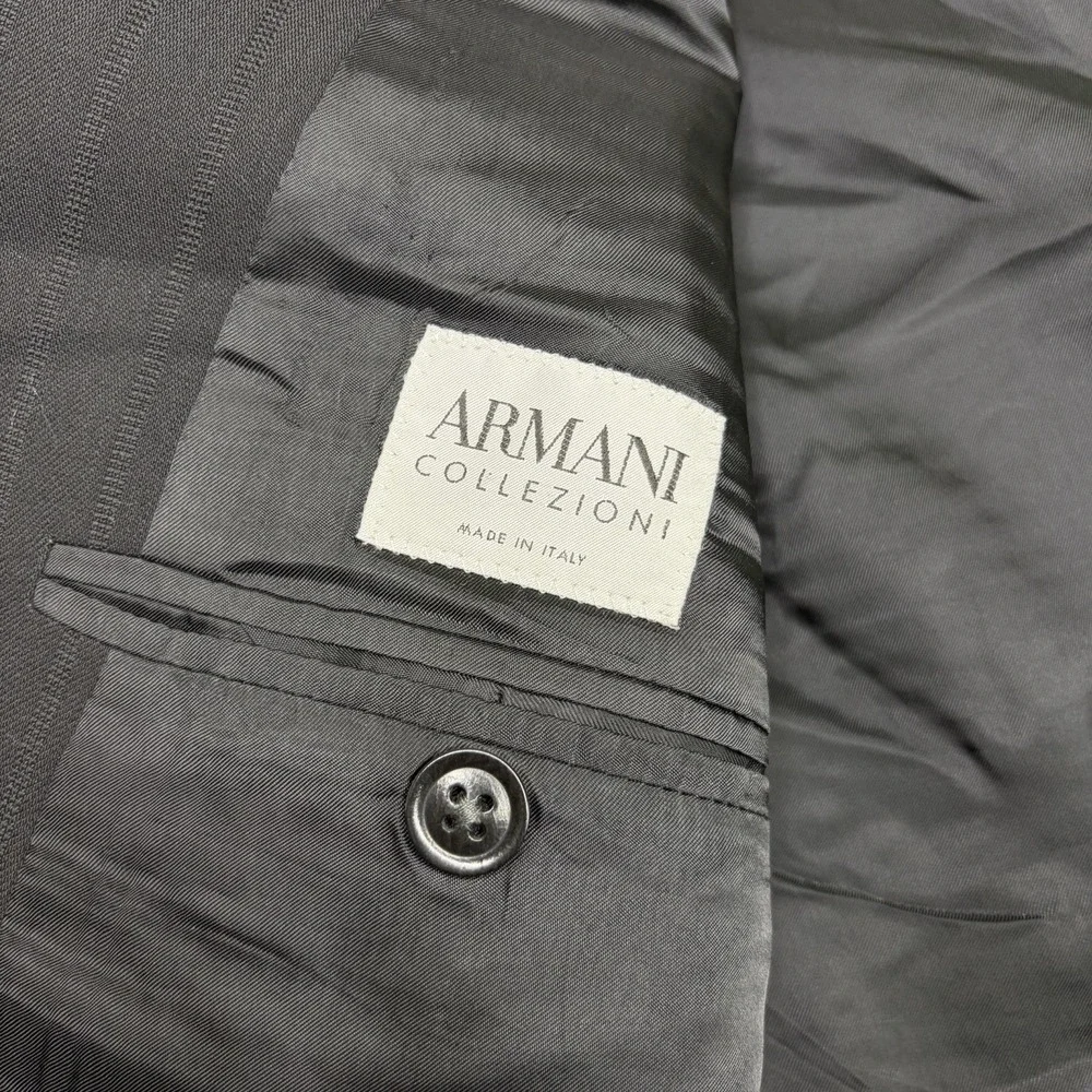 Armani Collezioni Black Striped Wool Suit Mens Size 42L Slim 37x33 Made In Italy